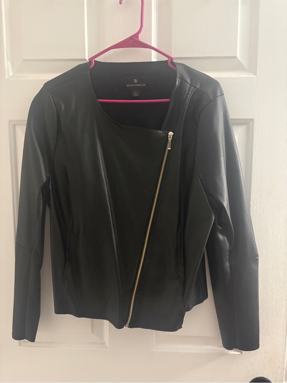 Worthington Black Faux Leather Asymmetrical Zip Moto Jacket